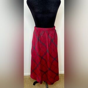 Vintage Russ Togs Red Gray plaid midi wool blend Christmas skirt pockets 12 EUC